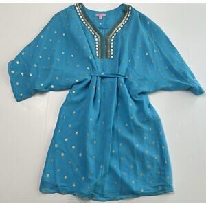 Lilly Pulitzer Turquoise Embellished Blue Silk Caftan Kaftan Size XS